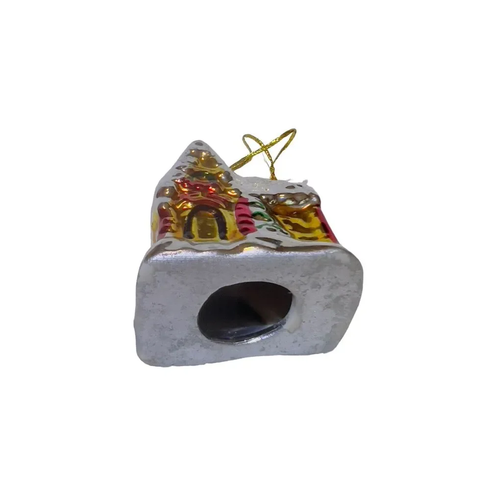 Ceramic Christmas Tree Village House Metallic Glaze Ornament 2 1/4” X 2” X 1 1/4
